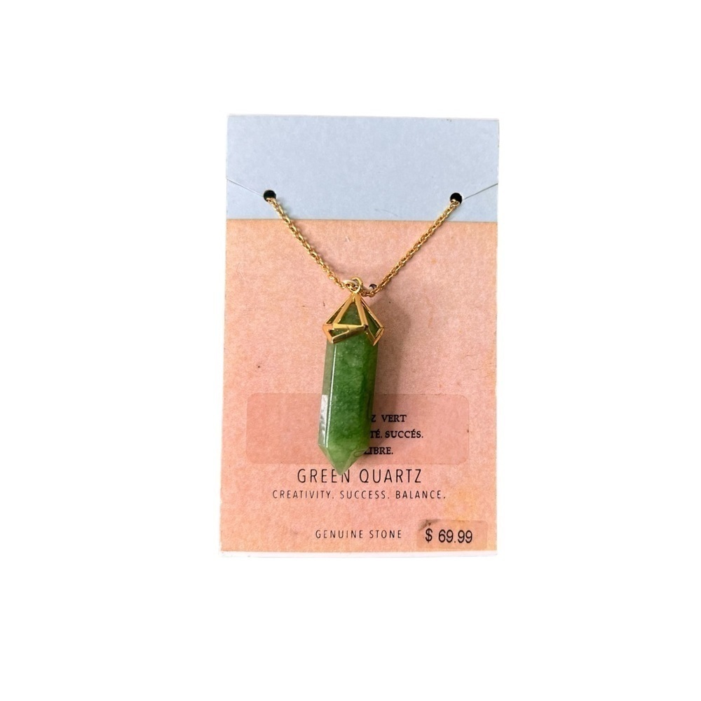 Green Quartz Genuine Stone Necklace 34" Chain